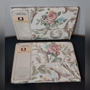 2 NIP Williamsburg Trousseau Twin Flat Sheet 100% Cotton 200 Thread Count